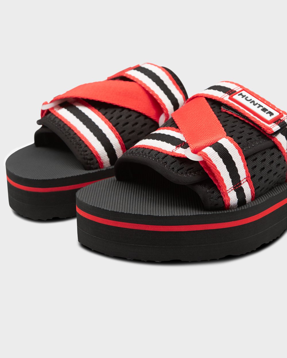 Hunter Original Flatform Beach Slides - Buy Womens Black/White/Red - RDPITO523